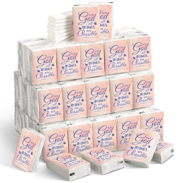 Karenhi Christian Purse Tissue Packs Wedding Tissues Packs for Guests Bible Verse Mini Size Tissue Packs Pocket Tissues Travel Packs for Home Bag Car Homeless Gifts(60 Packs)