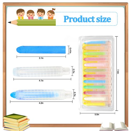 12 Pcs Sidewalk Chalk Set for Kids, 12 Colors Dust-free Washable Outdoor Toddler Chalk with Holder for Blackboard Drawing Writing Toys Gift Party Favors, Arts Crafts School Supplies