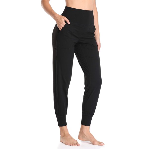 Colorfulkoala Women's High Waisted Joggers with Pockets Full Length Sweatpants & Lounge Pants (S, Black)