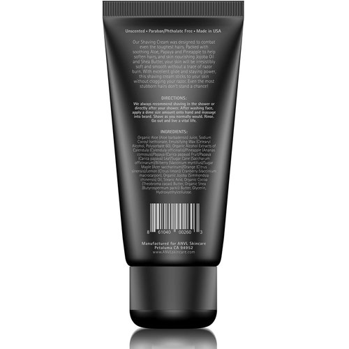 ANVL Natural Unscented Non-Foaming Shaving Cream with Shea, Aloe, Coconut and Papaya. No Artificial Ingredients. Get Closer Irritation-Free Shaves with no Residue.