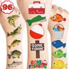 96 PCS Gone Fishing Fish Temporary Tattoos Birthday Theme Party Supplies Decorations Favors Decor Cute Little Nautical Fisherman Tattoo Stickers for School Prizes Gifts for Kids Boys Girls Carnival