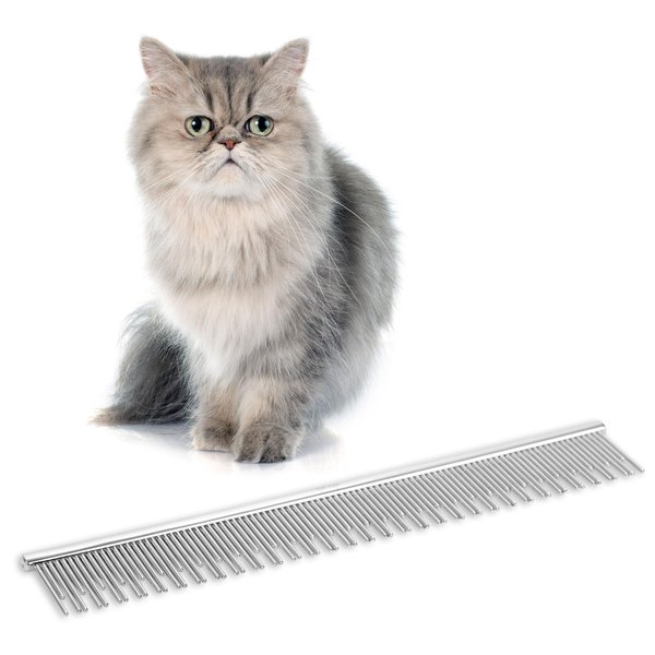 Eye Envy ProGlide Cat Comb for Long Haired Cats | Deshedding Comb | Remove Undercoat and Excess Hair | Detangling Comb | Remove Tangles & Knots. Prevent Matted Fur | 6” Dual-Tooth Comb | Rounded Pins