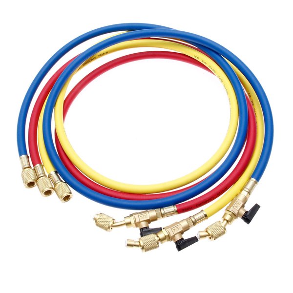 Refrigerant Charging Hose with Ball Valves HVAC Hoses 1/4'' SAE R410A 800 PSI Fit for R134A R12 R22 R502 R404 Coolant Adding and Air Condition Maintenance 3-Color 3 Pcs