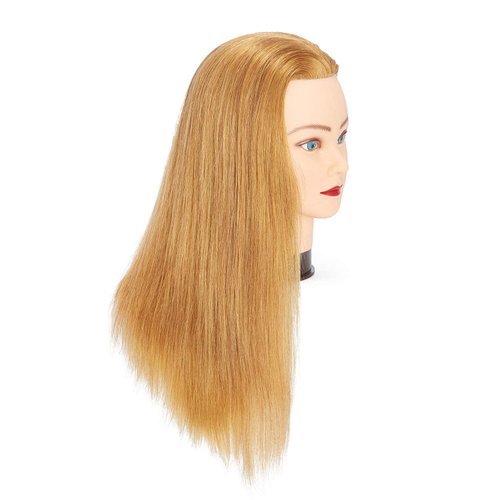 Traininghead 100% Human Hair Mannequin Head Hairdresser Training Head Cosmetology Manikin Head Doll Head With Free Clamp (Light Blonde)
