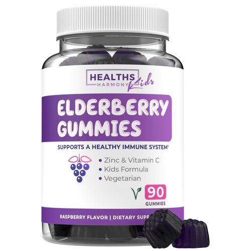 Elderberry Gummies for Kids with Vitamin C & Zinc (3 Months Supply) 90 Delicious Raspberry Flavor Gummy - Immune Support Supplement for Children - Vegetarian Sambucus Elderberry Gummies (No Pills)