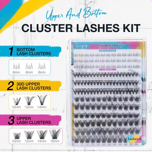 SWINGING Lash Clusters and Bottom Lashes Cluster Eyelash Extensions 30D Eyelash Clusters Natural Look Wispy Lashes D Curl Cluster Lashes Individual Lashes Thin Band & Soft