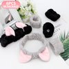 AMCAMI 6 Pcs Spa Headband Face Wash Headband and Wristband Set, Cute Make Up Cat Ears Headband Plush Animal Makeup Skincare Headbands with Face Washing Wristband for Women