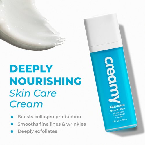 Creamy Skincare 10% Glycolic Moisturizer, Exfoliating Face Cream with Glycolic Acid, Niacinamide, and Hypskin, Nourishing, and Hydrating Cream, 1 fl oz/30mL