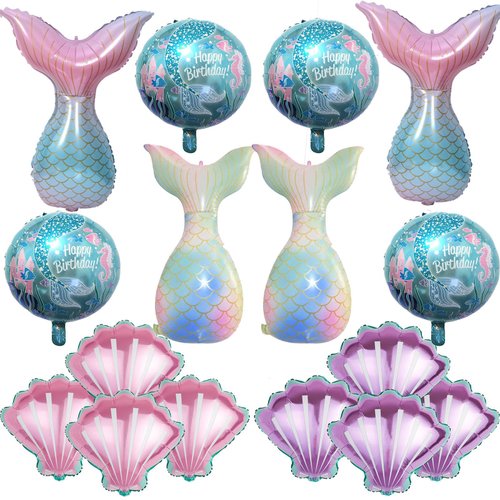 10Pcs Mermaid Tail Balloons Sea Shells Balloons Purple Mermaid Birthday Decorations Girl for Baby Shower Wedding Summer Beach Mermaid Ocean Themed Birthday Party Decorations Supplies