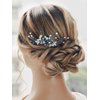 Latious Bride Wedding Crystal Hair Comb Silver Leaf Bridal Hair Clip Blue Pearl Hair Piece Rhinestones Hair Accessories for Women and Girls