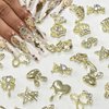 30Pcs Luxury Mix Gold Nail Charms Shiny Pearl Alloy Nail Rhinestones Butterfly Heart Star Nail Charms Metal Snake Flower Nail Art Charm Nail Gems for Nails Women Acrylic Nail Jewels Nail Decorations