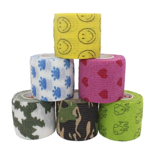 Leen4You Bandage Cohesive Non Woven Bandage Adhesive Bandage Medical Bandage, Sports Bandage, Dog Horse Pet Vet Animal Wound Cohesive Bandage Wrap Leg Support (W:5cm/2 inch,L:4.5m, Pattern Mix)-Pack o
