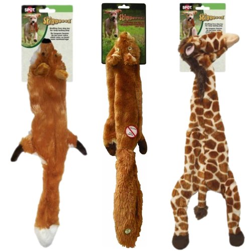 SPOT Skinneeez by Ethical Products - No Stuffing Dog Toy Giraffe, Fox & Squirrel Bundle - Flat Dog Toys - Tug Of War - Funny Squeaky Toys - Long Lasting Animal Pelts For Aggressive Chewers (Pack of 3)