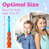 Trueocity Kids Toothbrush 4 Pack - Soft Contoured Bristles - Child Sized Brush Heads (3-10 Year Old) - Suction Cup for Fun & Easy Storage - Girl & Boy Set (Blue & Orange)