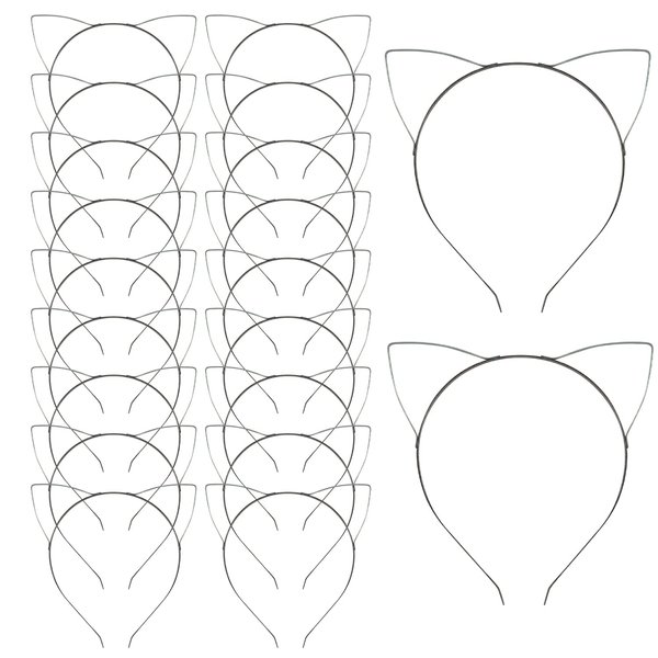 Lawie 20 Pack 5MM Cat Ear Hair Bands Silver Thin Plain Blank Hard Wire Metal Headbands Skinny Men Hairbands Hair Hoops Tiara Crown Frame Base Bands DIY Craft Party Costume Accessories for Women Girls