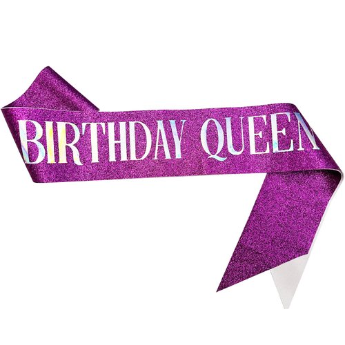 NAUXIUDSJS Birthday Queen Sash, Birthday Sash for Women, Glitter Purple Sash Multi color Foil, Party Favors Supplies Decorations for 18th 21st 30th 40th 50th 60th 70th 80th or Any Bday Party,Purple