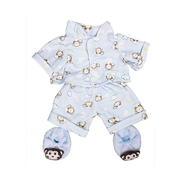 Teddy Mountain Blue Monkey Pajamas with Slippers Set Teddy Bear Clothes Outfit Fits Most 14"-18" Build-A-Bear, Vermont Teddy Bear