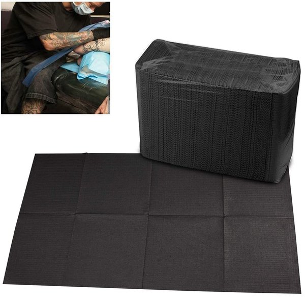 125Pcs Disposable Tattoo Clean Pad Tattoo Table Covers Clean Pad Patient Dental Napkins Beauty Tattoo Accessories Tattoo Bibs (50 black)
