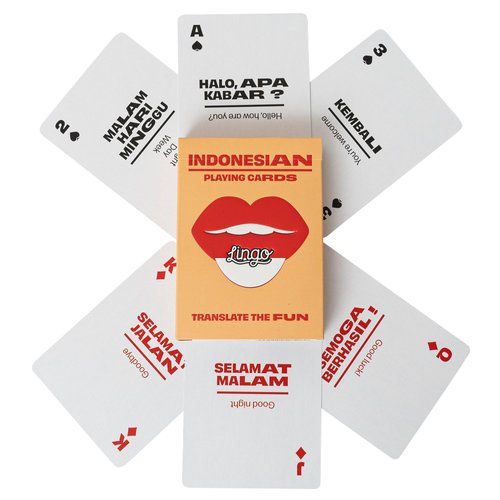 Indonesian Lingo Playing Cards | Travel Flashcards | Learn Indonesian Vocabulary in A Fun & Easy Way | 52 Essential Translations