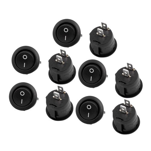 uxcell 10 Pcs Black Round Button SPST On/Off Rocker Switch AC 125V/12A 250VAC/10A