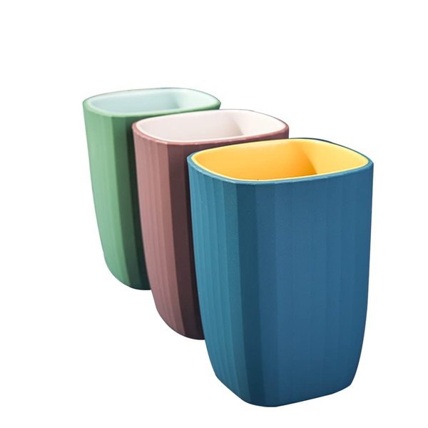 Cawein Tumbler Cup Toothbrush Cup 300ml, Unforgettable Bathroom Toothbrush Holder Mouthwash Cup, Toothbrush Storage Box, Eco-Friendly Plastic Drink Cup, 3PCS (3 Colors) (Blue & Fuchsia & Green)