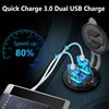 [Metal Shell] 12V USB Outlet Dual QC 3.0: Qidoe Aluminum Socket 12 Volt Motorcycle USB Outlet with LED Voltmeter Button Switch Waterproof 12 V Car Charger for Boat Marine Moto RV Golf Cart