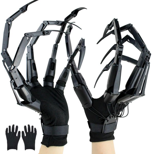 Foggizo Articulated Fingers with Fingernail, Articulated Finger Extensions with Gloves, Halloween Finger Costume Prop, Need to Assemble Claws Hand, Black Finger+Black Fingernail