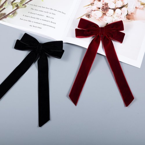 2PCS Handmade Velvet Bow Hair Clips, Hair Accessories for Women Girls, Elegant Hair Ties Hair Styling Accessories, Hair Band Set, Gifts for Mom, Yoga Outdoor Headdress Decor (Black and Red)