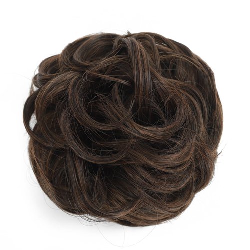 Claw Messy Bun Hair Piece Synthetic Curly Chignon Clip in Claw Ponytail Hairpieces Tousled Updo Hair Extensions Scrunchie For Women (Dark brown/auburn brown)