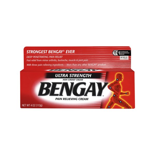 Ultra Strength Bengay Topical Pain Relief Cream, Non-Greasy Topical Analgesic for Minor Arthritis, Muscle, Joint, and Back Pain, Camphor, Menthol & Methyl Salicylate, 4 oz