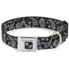 Dog Collar Seatbelt Buckle Floral Paisley Black White 15 to 26 Inches 1.0 Inch Wide