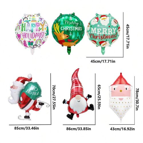 Christmas Decoration Balloons, Jumbo Mylar Foil Balloon Set, Santa Claus, Elk, Snowman, Reindeer, Candy Cane, Tree, Xmas Party Supplies Square Santa