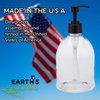 (4 Pack with Patented Screw-On Funnel) Earth's Essentials Versatile 16 Ounce PET Plastic Refillable Designer Pump Bottles. Excellent Liquid Hand Soap, Lotion, Shampoo and Massage Oil Dispensers