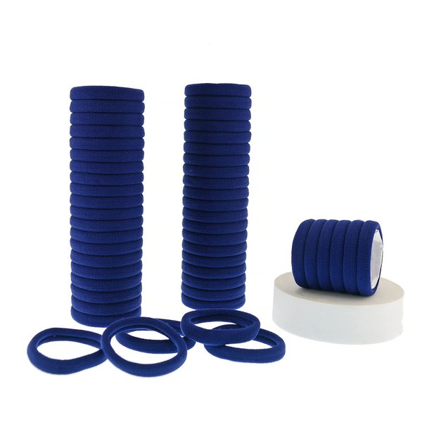 50 Pcs Thick Hair Ties Seamless Hair Bands Ponytail Holder Soft No Break Hair Bands for Women (navy blue)
