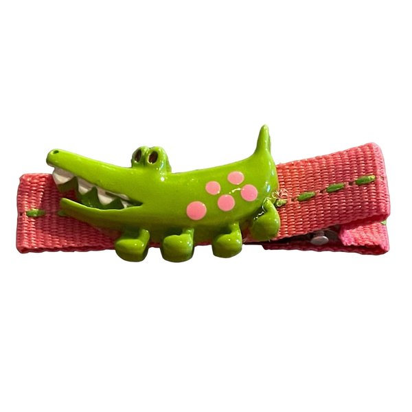 Alligator Hair Clip, Crocodile Hair Clip, Grosgrain Ribbon, Back To School, Student, Pink, Green, Resin, Nautical, Summer, Ocean