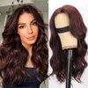 Nnzes Wigs with Curtain Bangs for Women Long Wavy Women's Charming Synthetic Lace Front Wigs with Bangs Natural Wavy Dark Auburn Brown Wigs Medium Length Wig Heat Resistant Hair for Daily Party Use