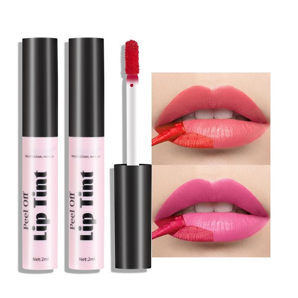 Erinde 2 Colors Peel Off Matte Lip Tint Stain, Magic Tattoo Lip Gloss, Waterproof Tinted Lip Stain, Non-Stick Cup, Long Lasting Natural Nude Matte Lip Makeup, Set B