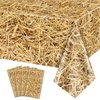 PTECDROTS 4Pcs Straw Tablecovers, Westtern Theme Birthday Tablecloths Plastic Farm Hay Table Cloths for Cowboy Western Party Supplies Farm, Hawaiian Luau, Hay Bales Party Decorations, 51x86 Inch