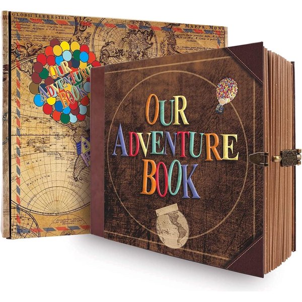 JIMBON Our Adventure Book Scrapbook Photo Album Retro Style Embossed Letter Cover Travel Diary Journal Scrap Book Kit For Couples,Memory Book For Anniversary Wedding,Valentines Day Gifts