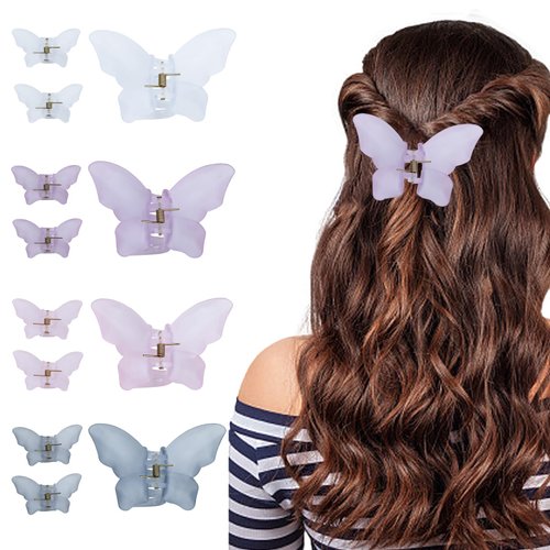 12 Pcs Colorful Frosted Butterfly Hair Clips RENUIS Acrylic Hair Claw Clips for Thick,Thin and Medium Hair Stylish and Non-Slip Big Butterfly Jaw Clips Pink Hair Accessories for Girls and Women