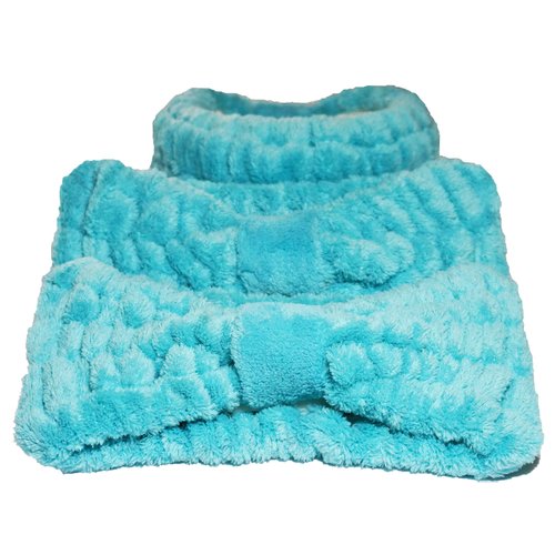 Facial Spa Headband for Makeup and Washing Face Microfiber Elastic Head Wrap Comfort to Skincare Shower Mask Thick Hair Band for Women & Girls（Cyan） 3-PACK