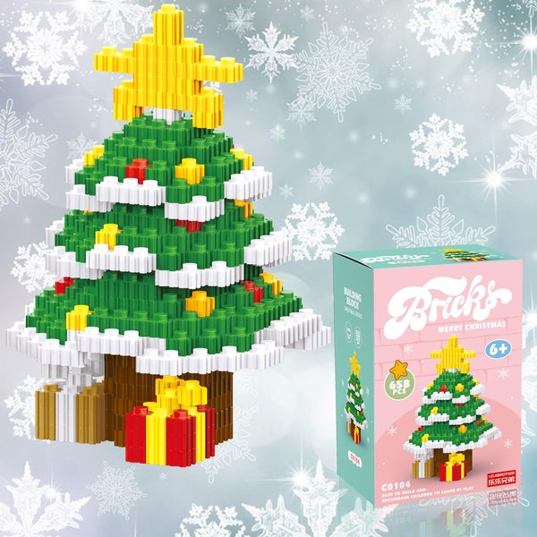 Eqkasio Christmas Stacking Blocks Compatible for Lego Christmas Tree Building Micro Blocks Set Holiday Present Box New Year Birthday Gifts for Kid 7-12 DIY Stocking Stuffers (Tree)