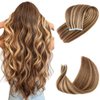Tape in Hair Extensions Human Hair 4/27 Highlight Brown Straight Tape in Human Hair Extensions Adhesive Glue on Premium Quality Silky Invisible Seamless Skin Weft 14 inches 20pcs 40g/pack