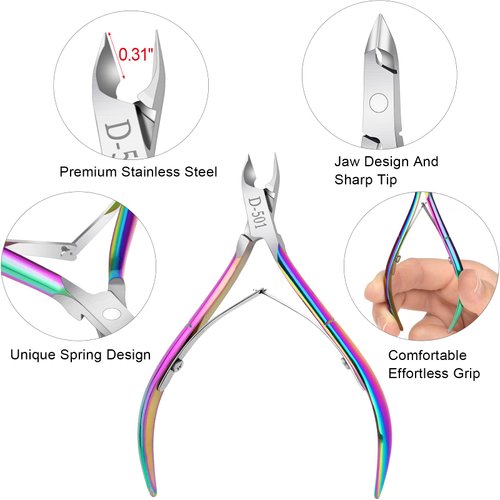 12Pack Cuticle Trimmer, Cuticle Nipper With Cuticle Pusher Cuticle Nipper Cuticle Remover Cutter Stainless Steel Nail Cuticle Trimmer Manicure Pedicure Tools For Finger, Toenails-Gold, Rainbow, Sliver