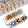 Eseres Nail Foil 3D Sparking Gold Flakes for Nails 6 Grids Metallic Nail Glitter for Nail Art Design