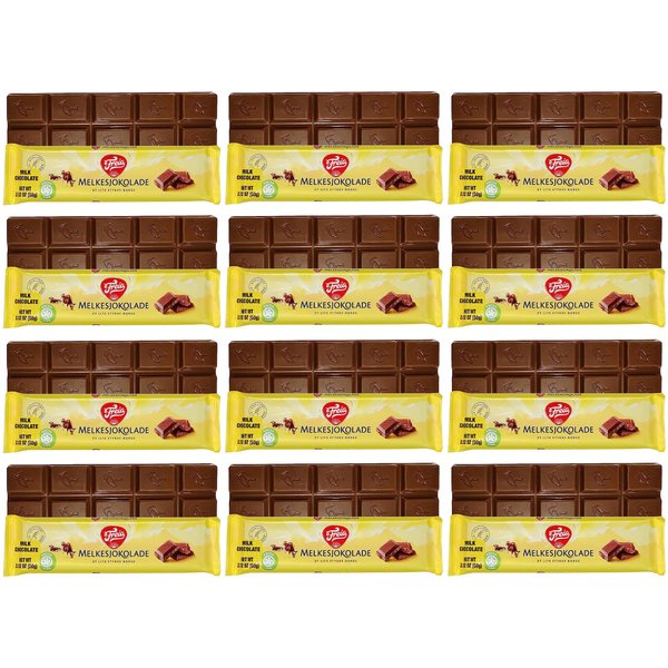 Freia Norwegian Milk Chocolate Bars, 12-Pack, 60g, Individually Wrapped, Rich, Decadent, Smooth Melt-in-Your-Mouth