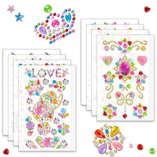 210Pcs+ Cute Reusable Stickers for Kids, Fun Glitter Gem Heart Art Stickers Bulk for Water Bottle, Happy Birthday, Prizes for Kids Classroom, Puffy Stickers for Toddlers Girls, Laptop Small Stickers