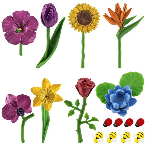 ONEST 16 Pieces Mini Flowers Figurines Set Cute Flowers Toys Flowers Decorations Mini Ladybird Bee Decorations for Party Supplies
