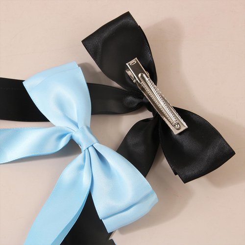 Fodofodo Hair Bows for Women,Bow Hair Clips,Satin Hair Ribbon Bow,Tassel Ribbon Bowknot With Long Tail,Ponytail Holder,Metal Clips Hair Bow Accessories for Women Girls (Black)