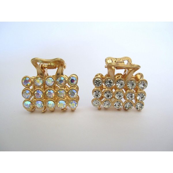 Generic Small mini gold square shaped metal hair claw clip with crystals (Primary color: Clear), 1 Count (Pack of 1)